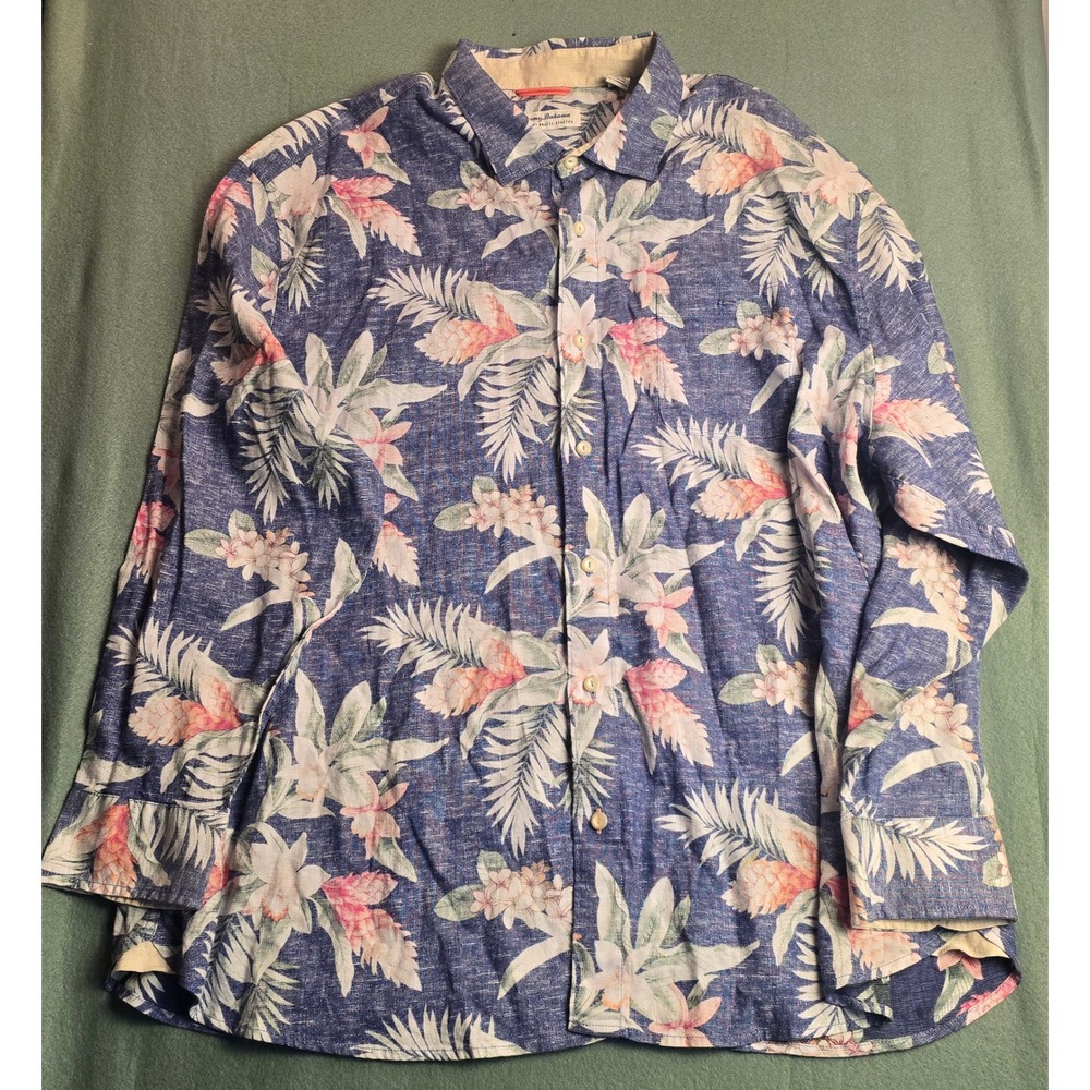 Tommy Bahama Barbados Breeze Stretch Linen Floral Shirt Blue Pink Mens 2XLB - Picture 8 of 16